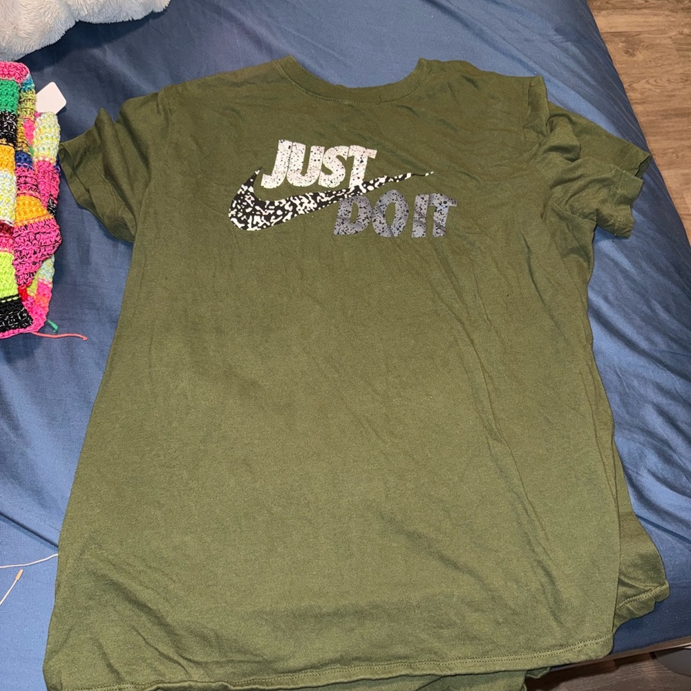 Nike Olive Green Tee with Silver 'Just Do It' Logo